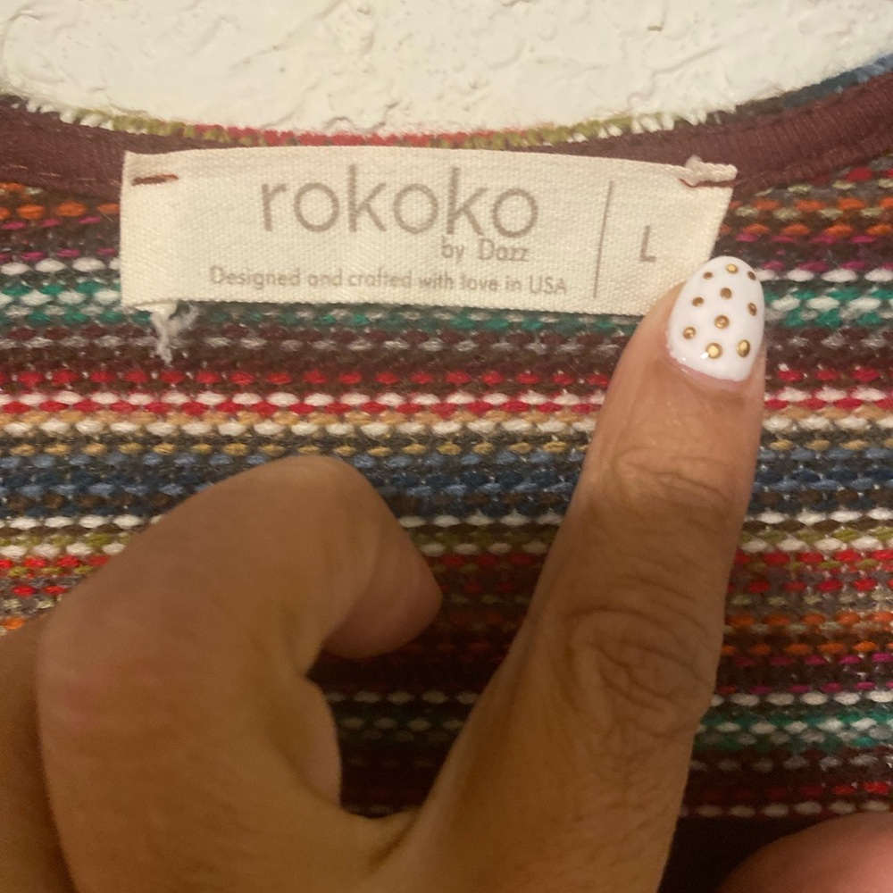 Rokoko Colorful Striped Open-Front Cardigan, Californian, free spirited inspired - Picture 7 of 8